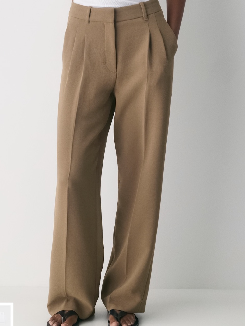 Aritzia Effortless Wide-Leg Pleated Pants in Camel